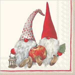 2 . 3-Ply Paper Napkins, 20-Count Cocktail Size, Friendly Tomte - Red